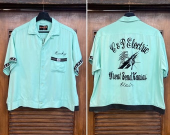 1950 American Bowling Congress シャツ 1950'S Bowling Shirt - Black Rayon Gabardine - Bowling Pin