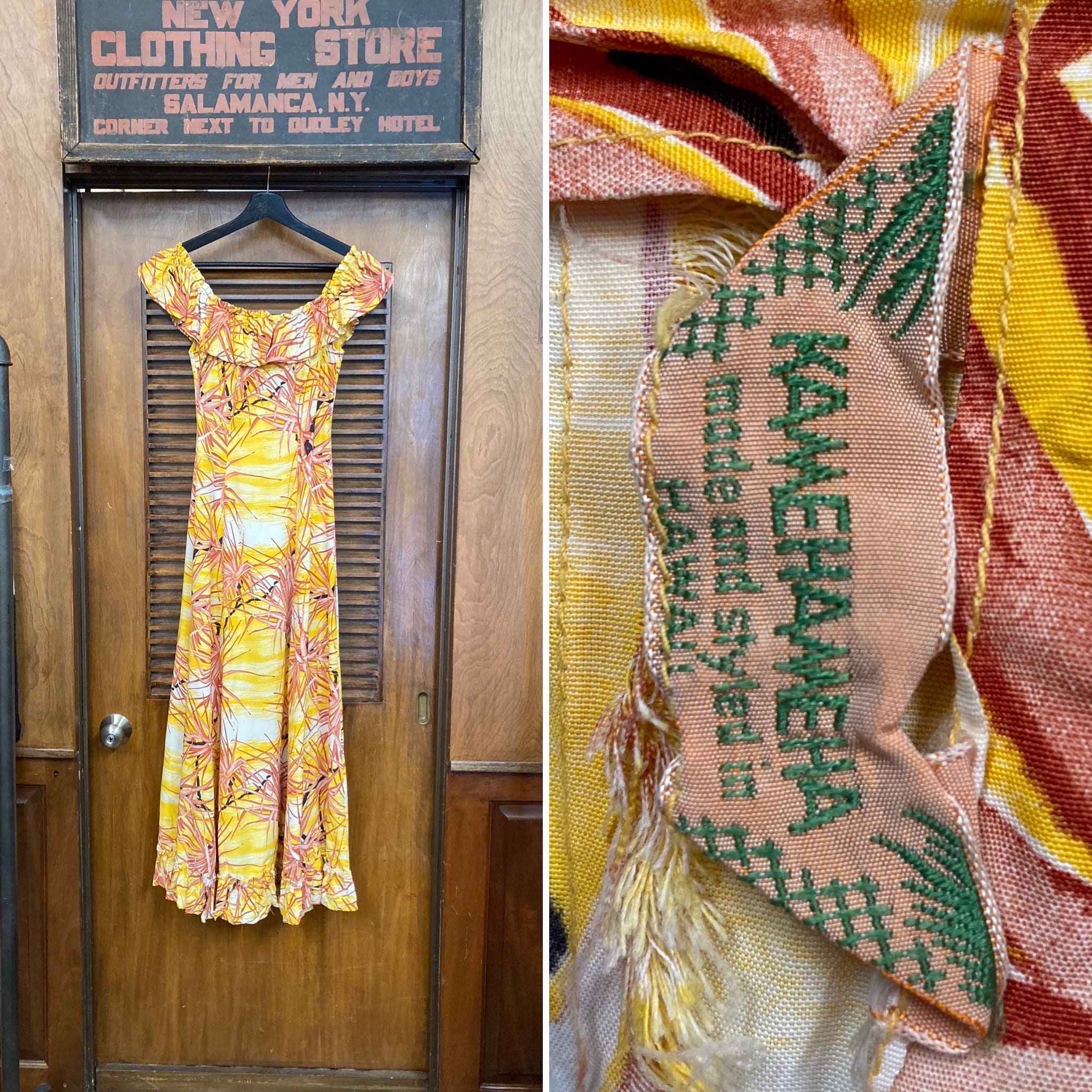 Vintage 1940's Kamehameha Silky Rayon Holo Muu Hawaiian