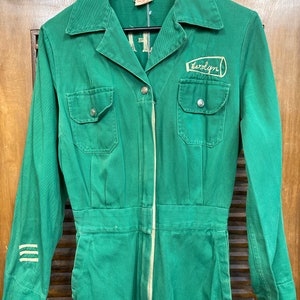 Vintage 1940s Bullfrogs Pep Squad Cheerleader Green Twill Workwear Embroidered Varsity School Coveralls Outfit, Chainstitch, Jumpsuit, 40s image 3