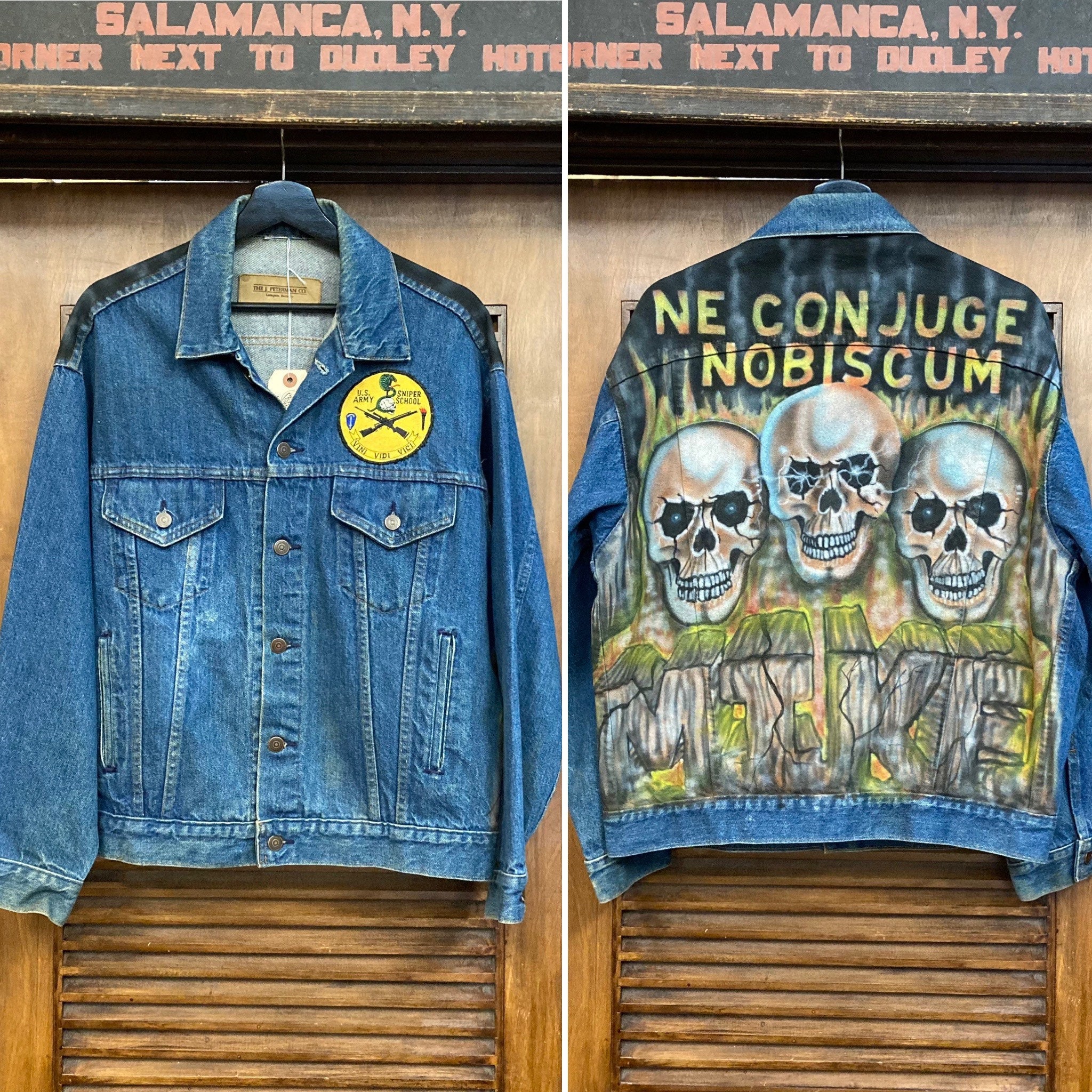 Vintage 1990's Skull Artwork Military Design Denim Trucker Vintage 1990's Skull Artwork Military Design Denim Trucker