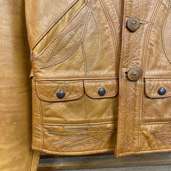 Vintage 1960’s “East West Musical Instruments” Rover Hippie Leather Jacket, 1960’s Leather Jacket View 5