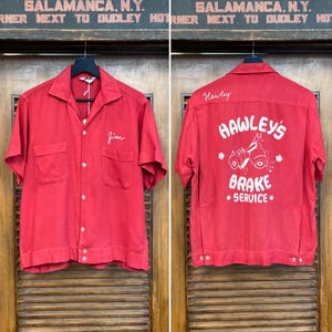 Vintage 1950’s Car Club Hot Rod Rayon x Cotton Flocked Bowling Rockabilly Shirt, 1950’s Shirt, Vintage Bowling Shirt