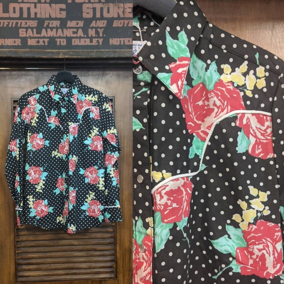 Vintage 1960's "Rockmount" Floral and Polka Dot We