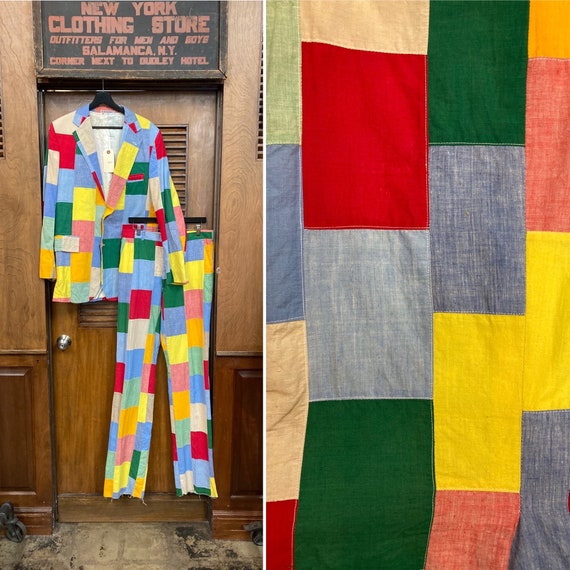 ★専用★ Swedish vintage cloth・* Vintage 1960's Deadstock Krazy Patchwork Mod Cotton Suit