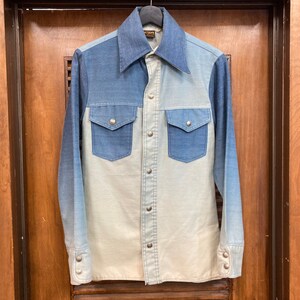 Vintage 1970s Big Yank Brushed Cotton Ombré Denim Hippie Rocker Shirt, 70s Snap Button Over Shirt, Vintage Clothing image 3