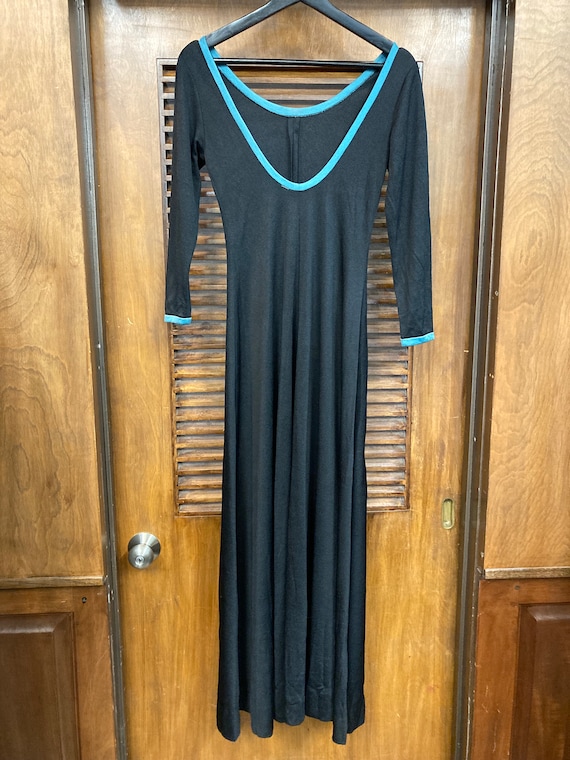 Vintage 1960’s Mod Glam Jet Black Knit Maxi Dress… - image 7