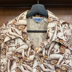 Vintage 1970’s Cartoon Naked People Orgy Pop Art Cotton Mod Shirt, 70’s