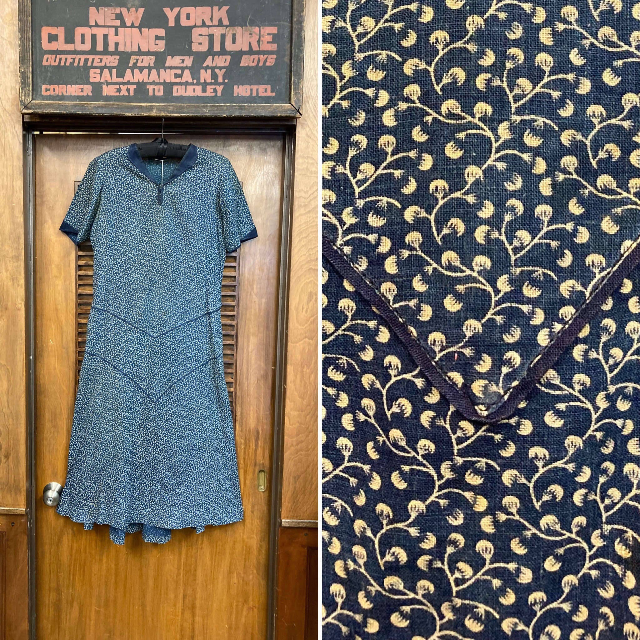 Rare 1890s-1900s Indigo Calico Wrapper Prairie Dress – Of