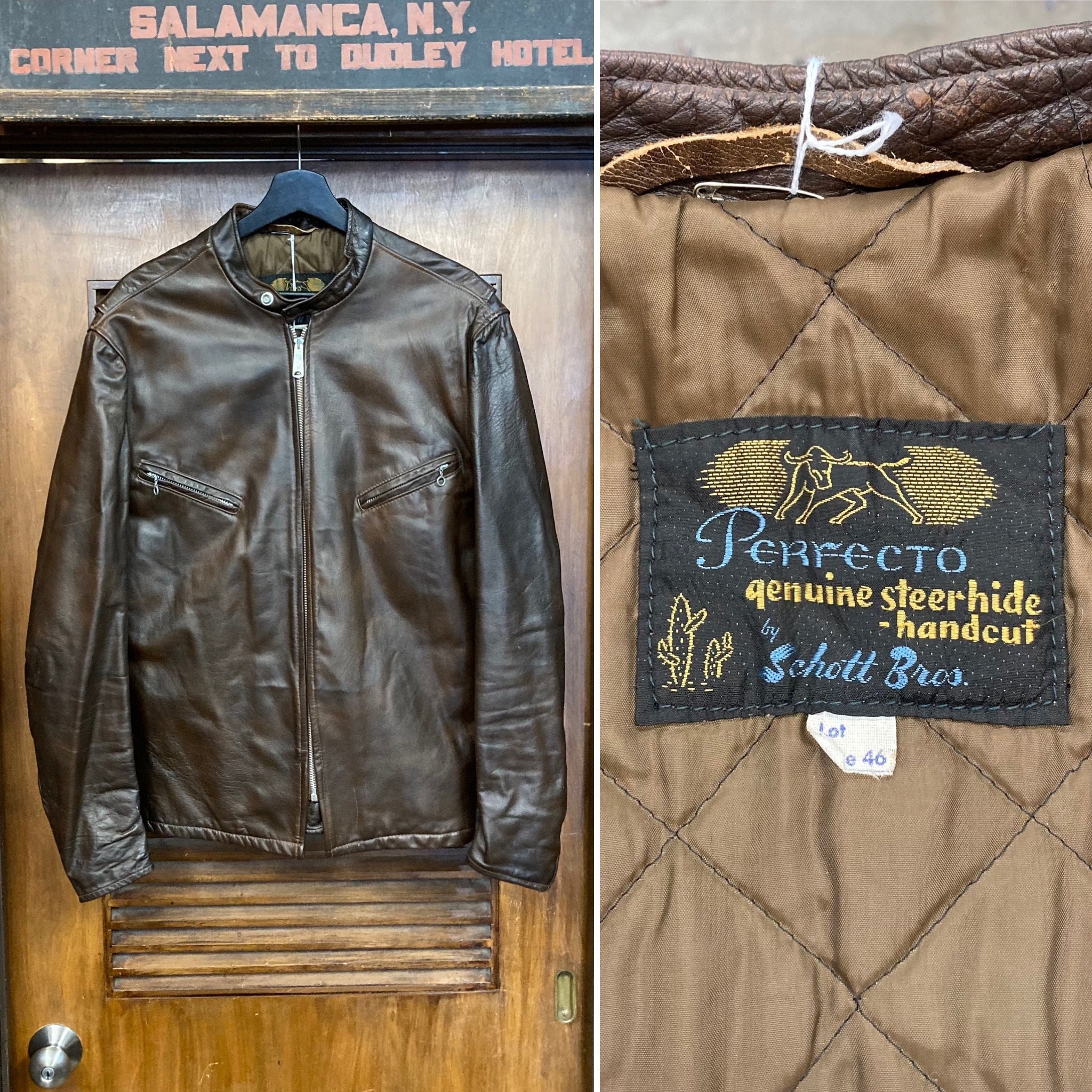 Vintage 1960's Size L Schott Perfecto Dark Brown Cafe Racer Vintage 1960's Size L Schott Perfecto Dark Brown Cafe Racer