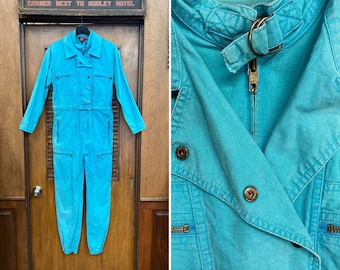 Vintage 1980’s “St Germain” Paris Turquoise New Wave Jumpsuit Outfit, Vintage Jumpsuit, Coveralls, New Wave, 1980’s, 1990s, Paris,