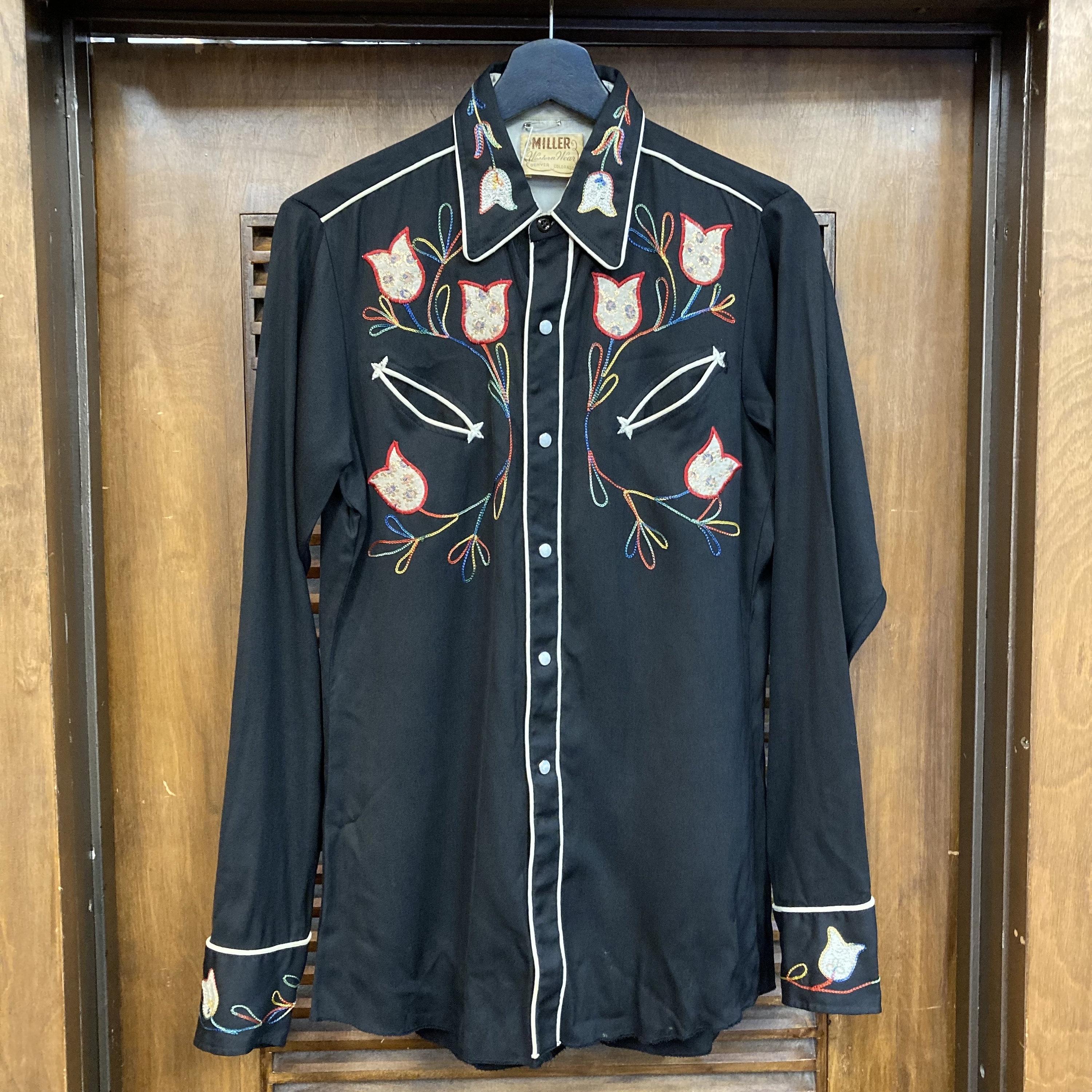 Vintage 1950's “miller” Jet Black Rayon Gabardine Western Vintage 1950's “miller” Jet Black Rayon Gabardine Western