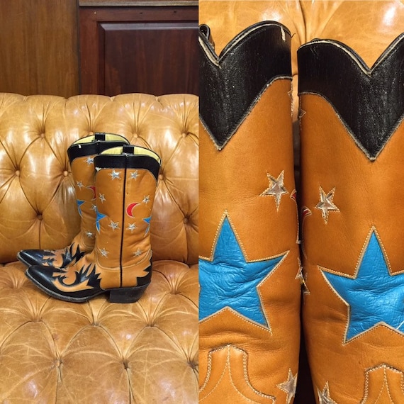 Vintage 1960’s, Camel Western boots, Multi Inlay D