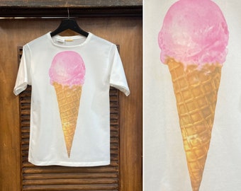 Vintage 1970's Ice Cream Photo Mod Disco Poly Knit camiseta, camiseta de los 70, ropa vintage
