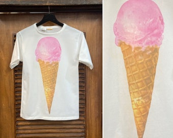 Vintage 1970’s Ice Cream Photo Mod Disco Poly Knit T-Shirt, 70’s Tee Shirt, Vintage Clothing