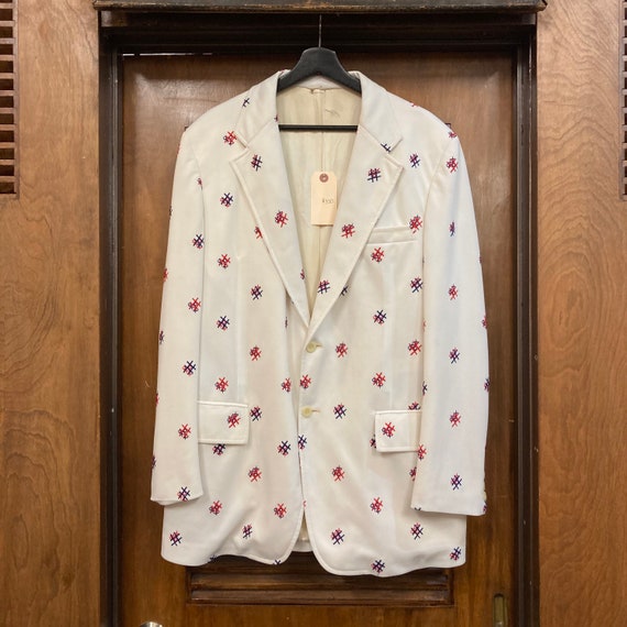 Vintage 1960s Tic Tac Toe Embroidery Blazer Sport Coat 60s Jacket
