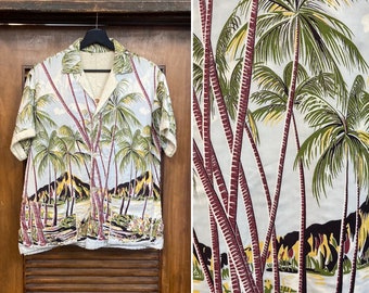 Vintage 1950’s Original “Duke Kahanamoku” Terrycloth Cabana From Here to Eternity Rayon Hawaiian Shirt, 50’s Vintage Clothing