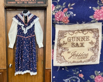 Vestido vintage de encaje floral estilo bohemio de festival Gunne Sax de Jessica Prairie, años 70, talla 11, estilo hippie, estilo Gunne Sax, estilo pradera, estilo campestre.