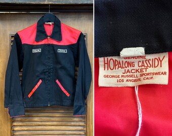 Vintage 1950’s -Deadstock- Hopalong Cassidy Twill x Dayglo Black x Pink Youth Rockabilly Cowboy Rodeo Jacket, 50’s Vintage Clothing