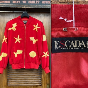 Vintage 1980’s “Escada” Label Red Nautical Design Bomber Jacket, 80’s Fashion, Vintage Clothing