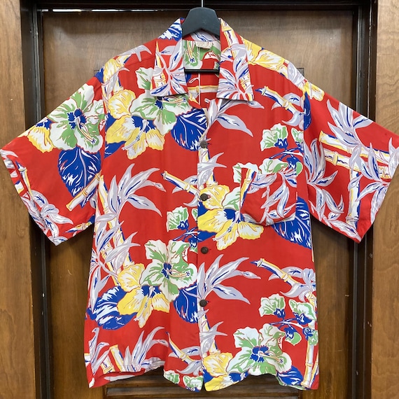 1950年代のヴィンテージLサイズアトミックフローラルシルキーレーヨン