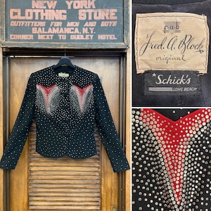 Vintage 1940’s “Fred A. Block” Studded Art Deco Vamp Blazer Jacket, Vintage Designer, Studded Jacket, Art Deco, Fred Block, Noir, Vampy,