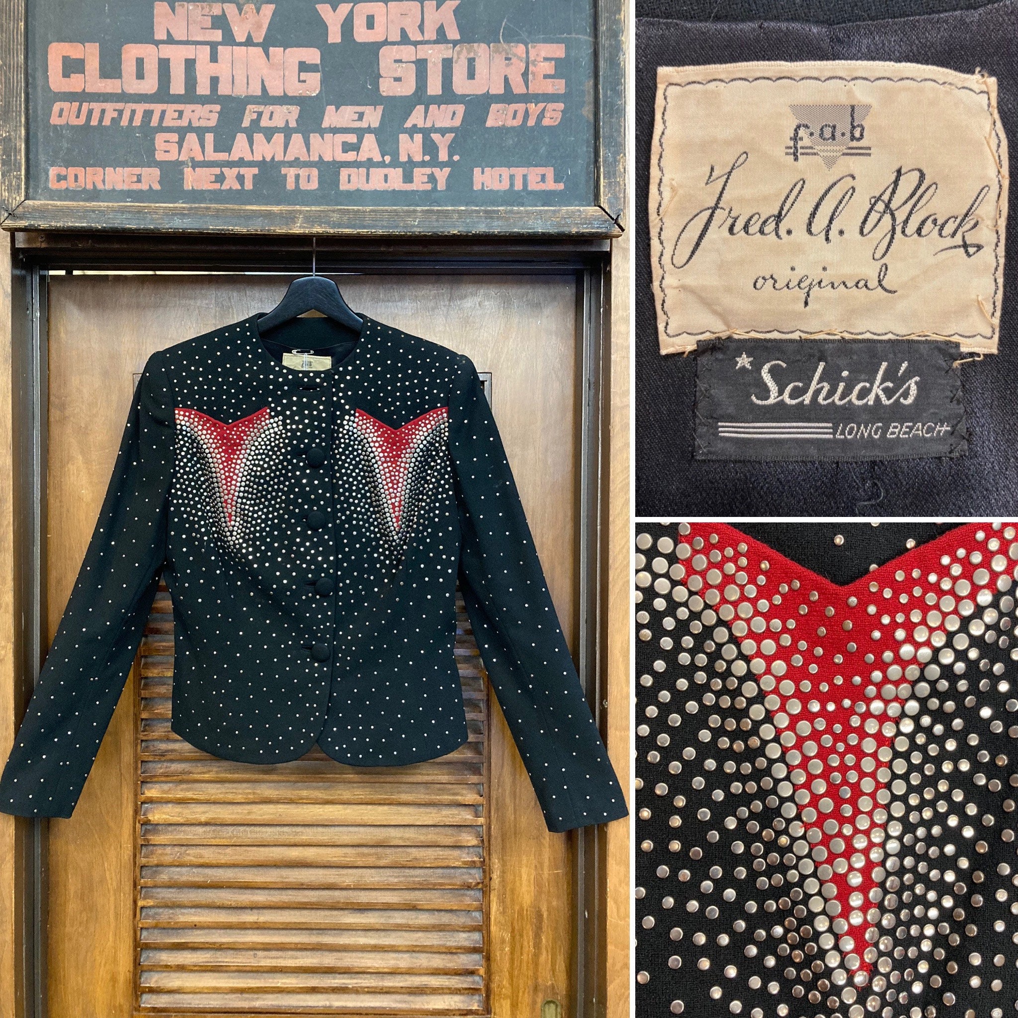 Vintage 1940's “fred A. Block” Studded Art Deco Vamp Blazer Vintage 1940's “fred A. Block” Studded Art Deco Vamp Blazer