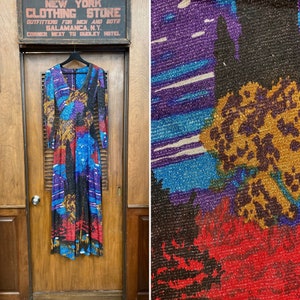 Vintage 1970’s Metallic Lamé Disco Glam Empire Maxi Dress, 1970’s, 1960’s, Lurex, Disco, Glam, Abstract Print, Vintage Maxi Dress,