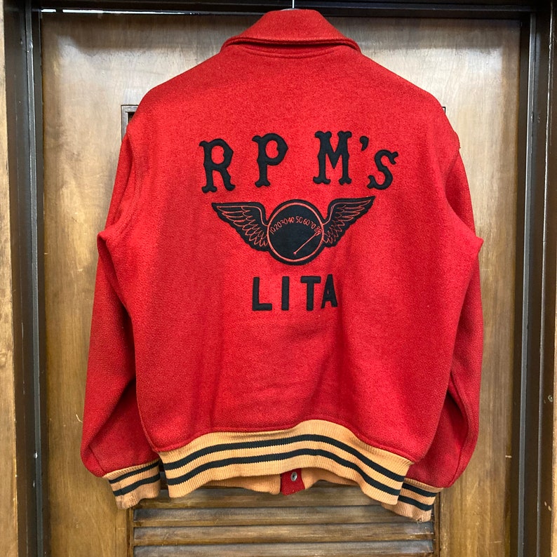 Vintage 1950’s “R.P.M.’s” Hot Rod Car Club Wool Rockabilly Jacket, Original, Appliqué, 50’s Vintage Clothing image 4