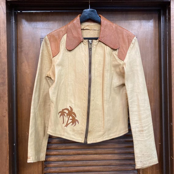 Vintage 1960’s Original “East West Musical Instruments” Camel Hippie Rocker Mod Leather Jacket, 1960’s Jacket, 1970’s Jacket View 2