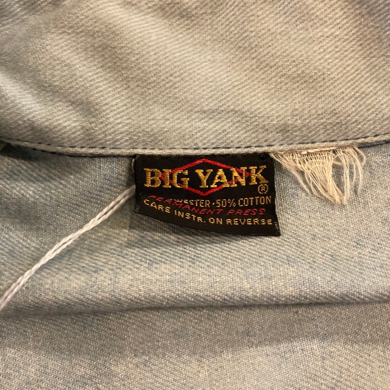 Vintage 1970s Big Yank Brushed Cotton Ombré Denim Hippie Rocker Shirt, 70s Snap Button Over Shirt, Vintage Clothing image 9