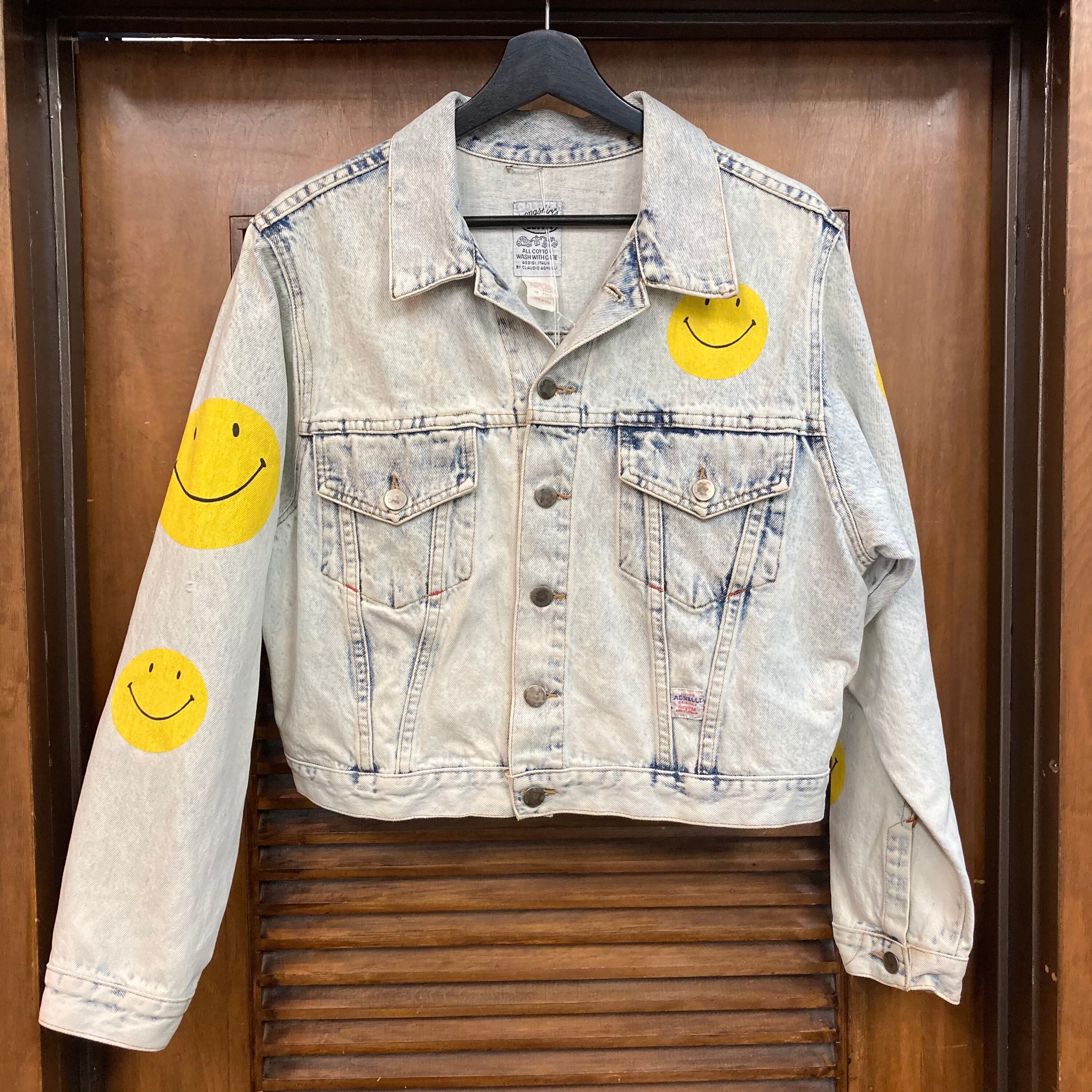 Vintage 1980's “smiley Face” Acid Wash Cropped Denim Trucker Vintage 1980's “smiley Face” Acid Wash Cropped Denim Trucker