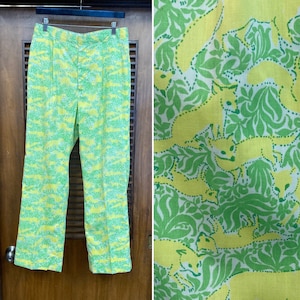 Vintage 1960’s w31 “Lilly Pulitzer” Fox Print Mod Pop Art Trousers Pants, 60’s Vintage Clothing