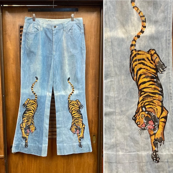 Vintage 1970’s w32 “Faded Glory” Tiger Flocked De… - image 1