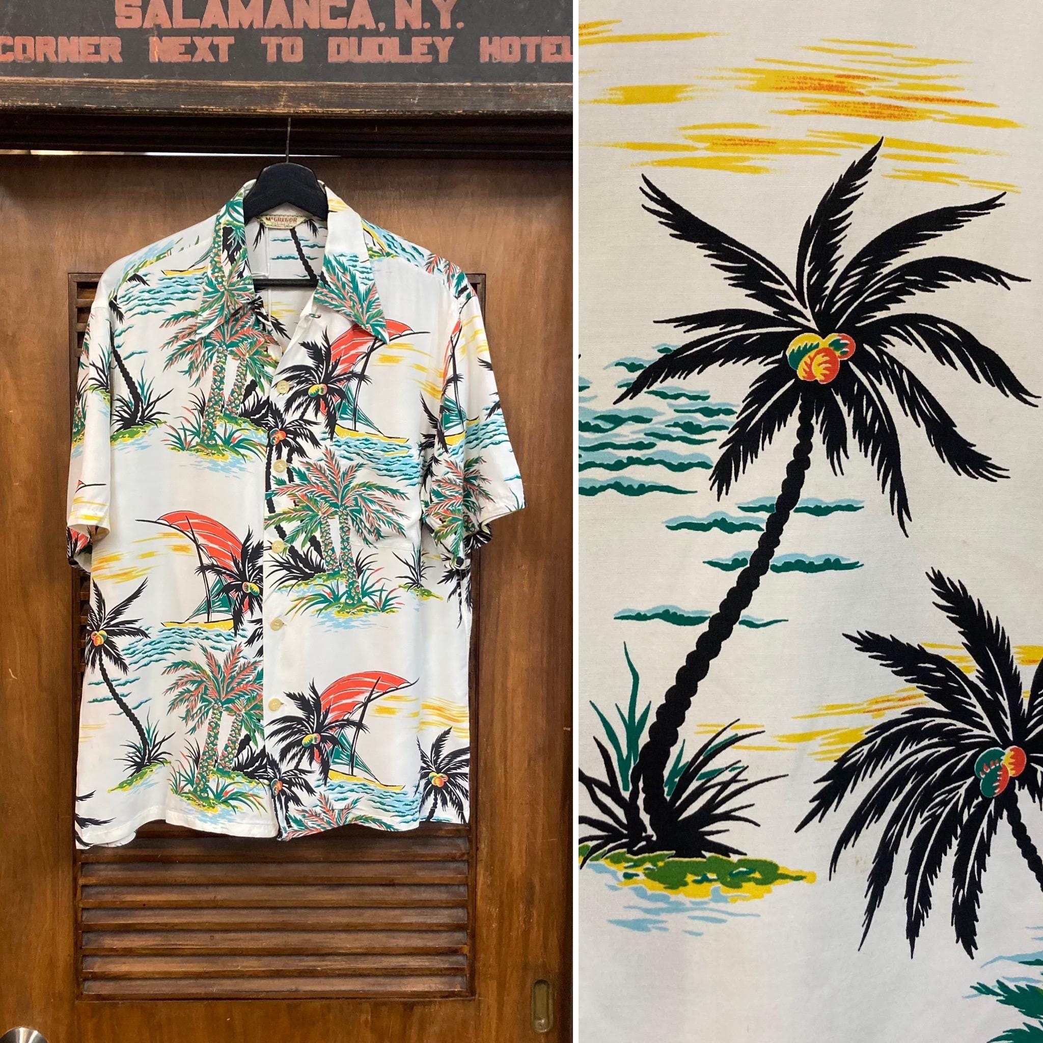 Vintage 1940's “mcgregor” Tropical Island Palm Tree Rayon