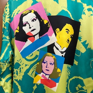 Vintage 1980s Escada Label Chaplin Garbo Pop Art Silk Shirt, 80s New Wave, Vintage Pop Art, Vintage Silk Shirt, Vintage Clothing image 8