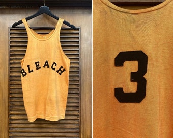 Vintage 1950’s Orange and Black Athletic Jersey Tank Top “Bleach”, Vintage 50’s Jersey, Vintage Tank Top, 50’s Top, Vintage Clothing