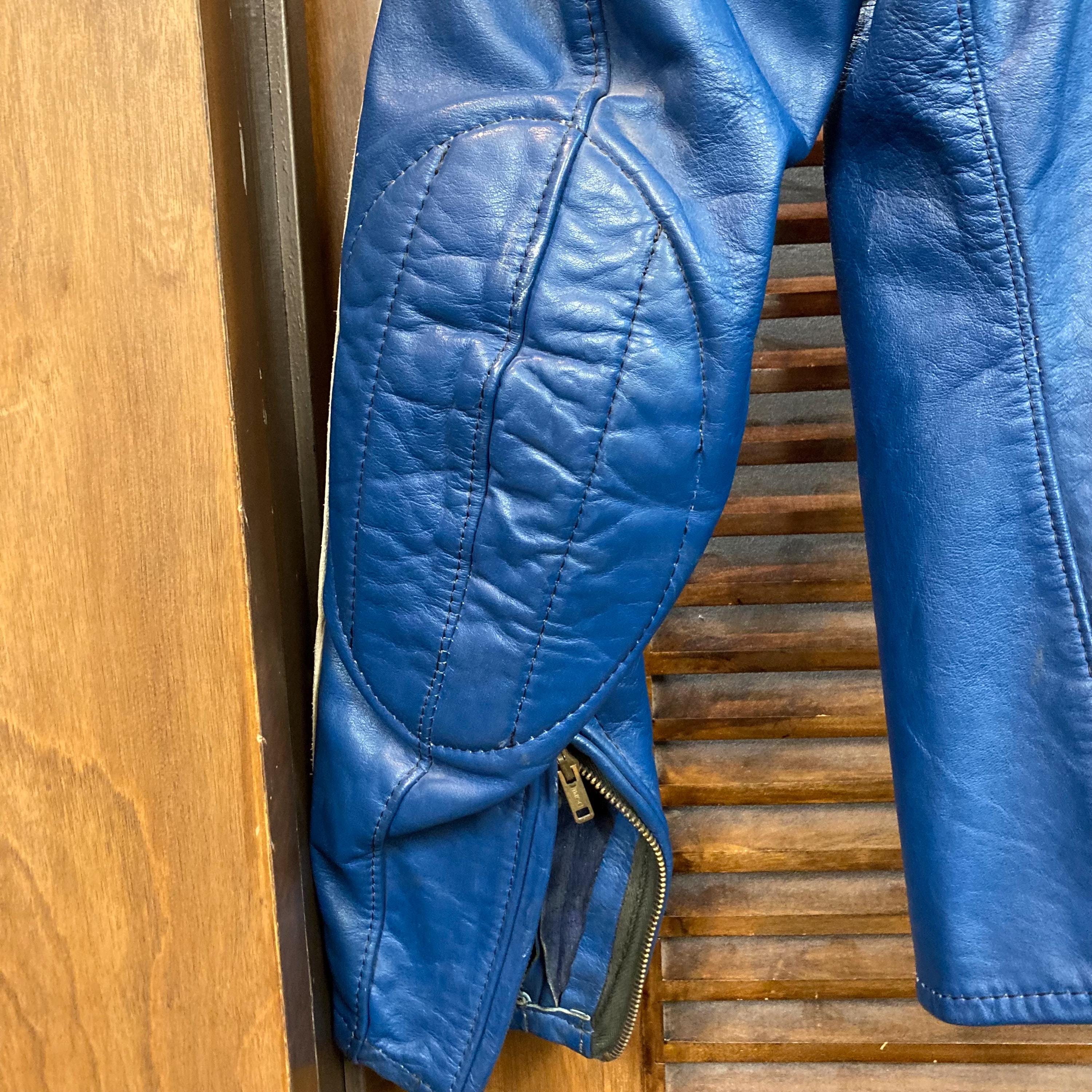 Vintage 1960's “bates” Blue X White Cafe Racer MC Leather Jacket
