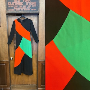 Vintage 1960’s “Edith Flagg” Label Color Block Mod Disco Maxi Dress, Vintage Color Block, Maxi Dress, Disco, Mod, 1960’s, 1970’s,
