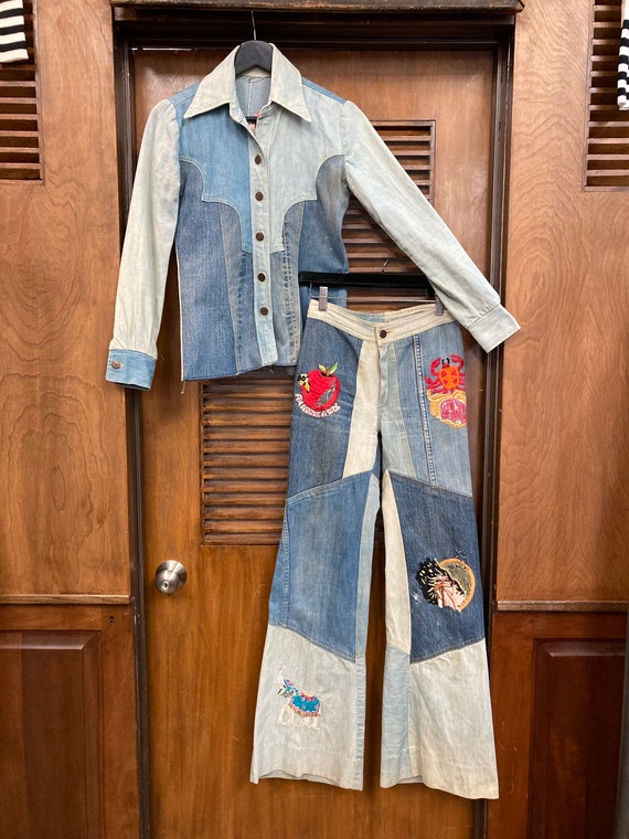 Vintage 1960’s Amazing Glam Rock Denim Patchwork … - image 2