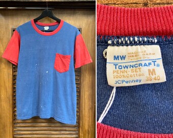 Vintage 1960’s “Towncraft” Two-Tone Cotton Pocket T-Shirt, 60’s Tee Shirt, Vintage Clothing