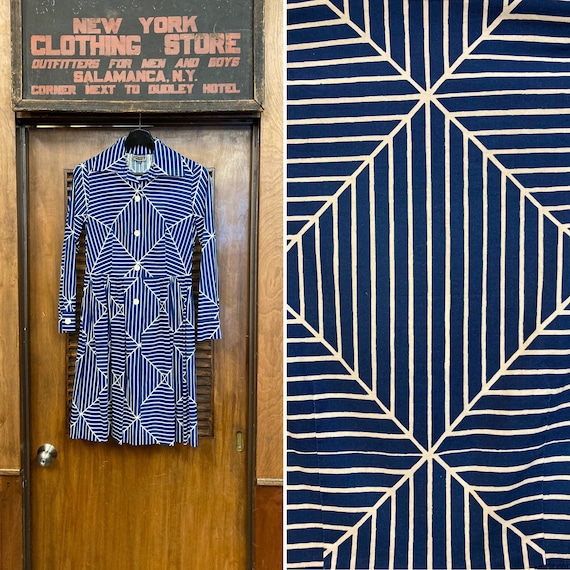 Vintage 1960’s 1970’s Marimekko Blue & White Op Ar