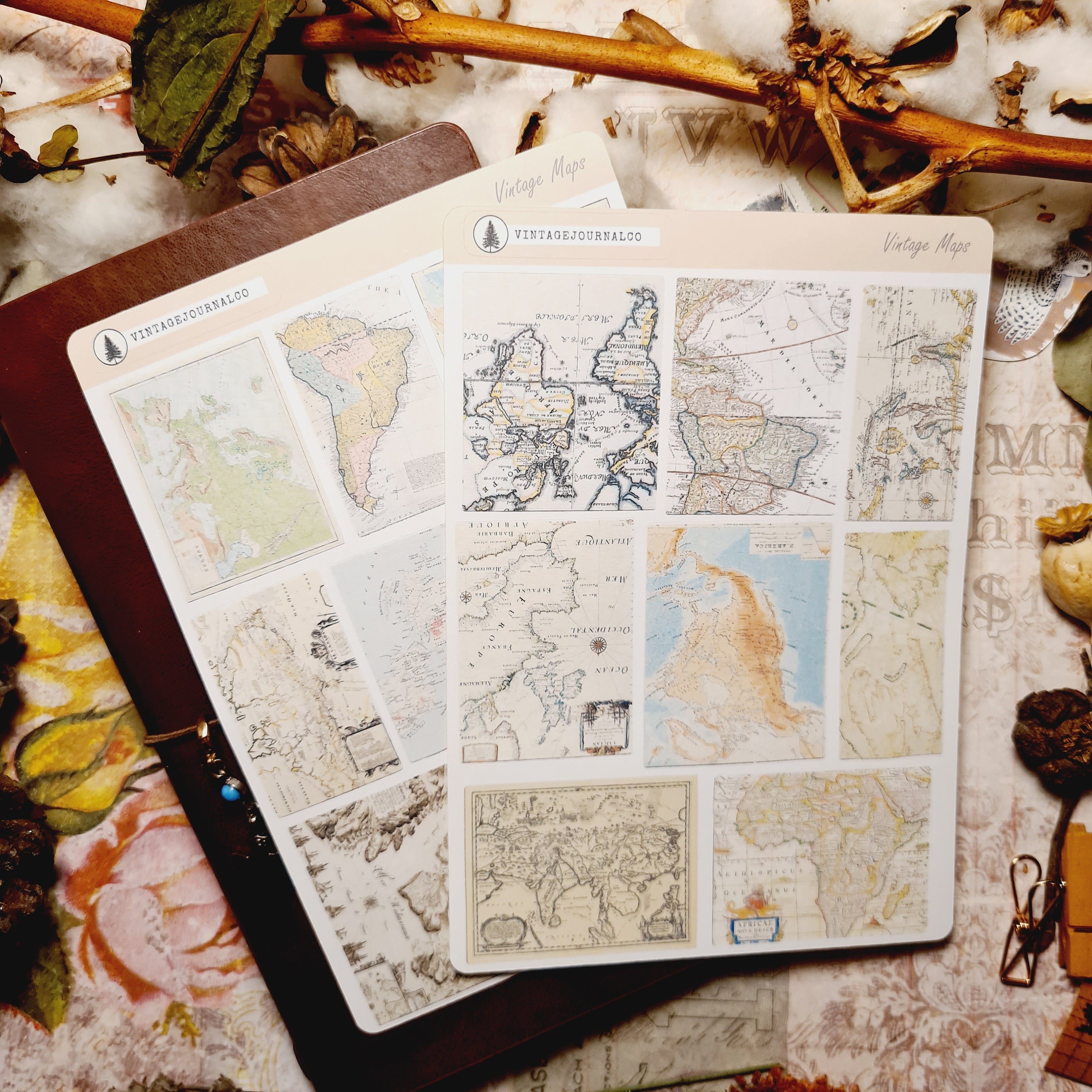 Vintage Map Square Stickers | Vintage Ephemera | Scrapbooking | Trave…