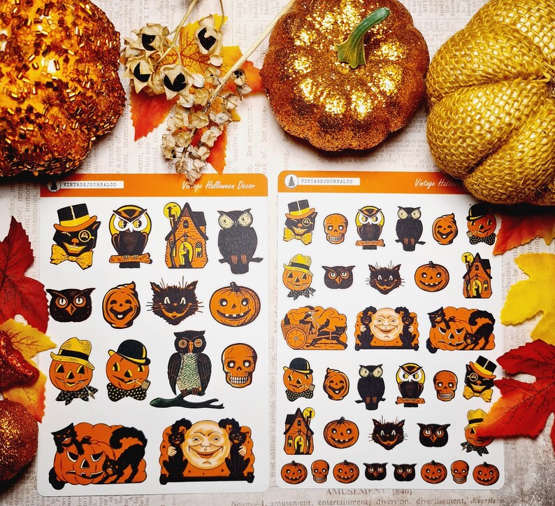 Vintage Halloween Decor Stickers | Vintage Halloween Deocrations | Old Fashioned Halloween | Planner Stickers | Cute Stickers | Bujo 
