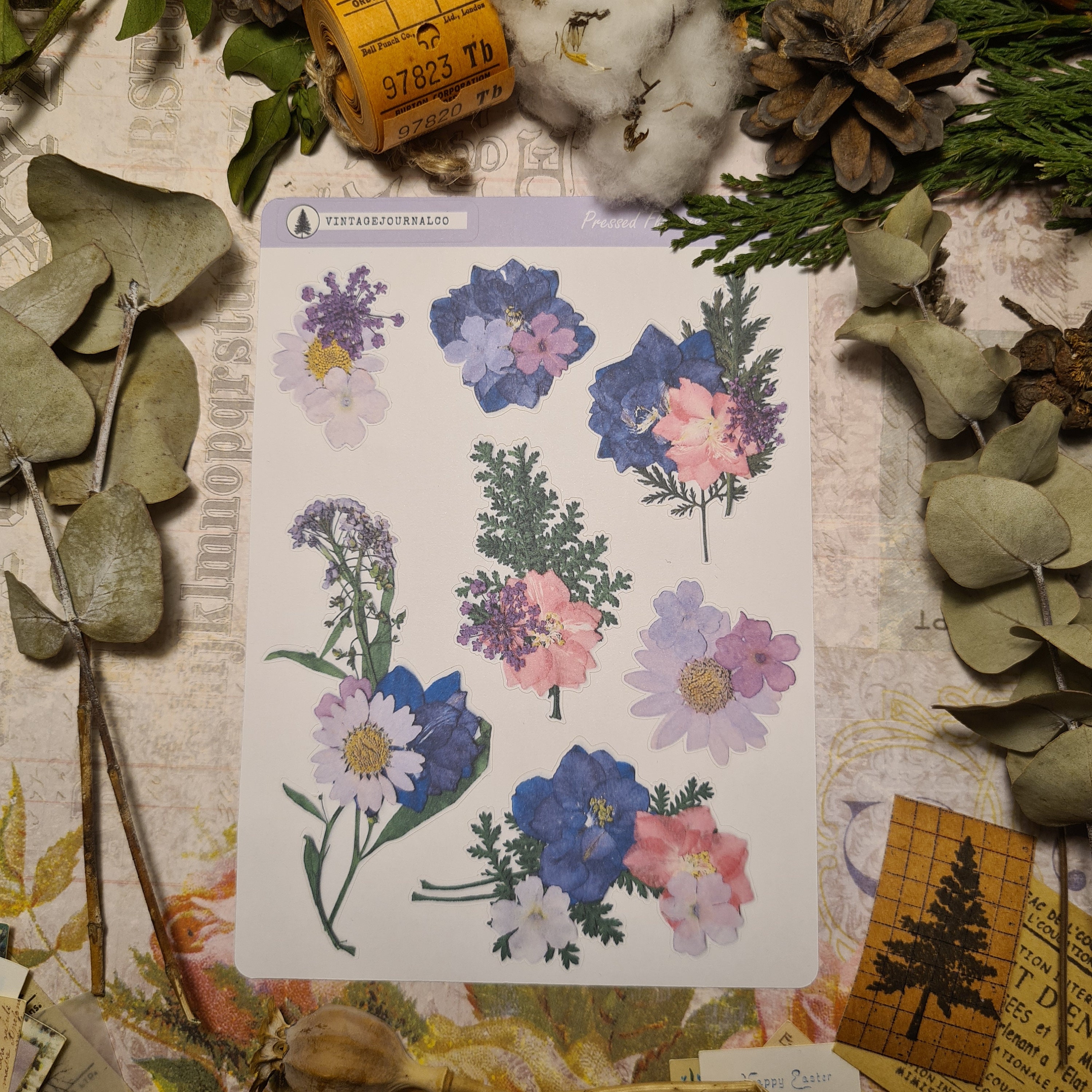 Pressed Flower Stickers Purple Mix Plant Stickers Planner Etsy