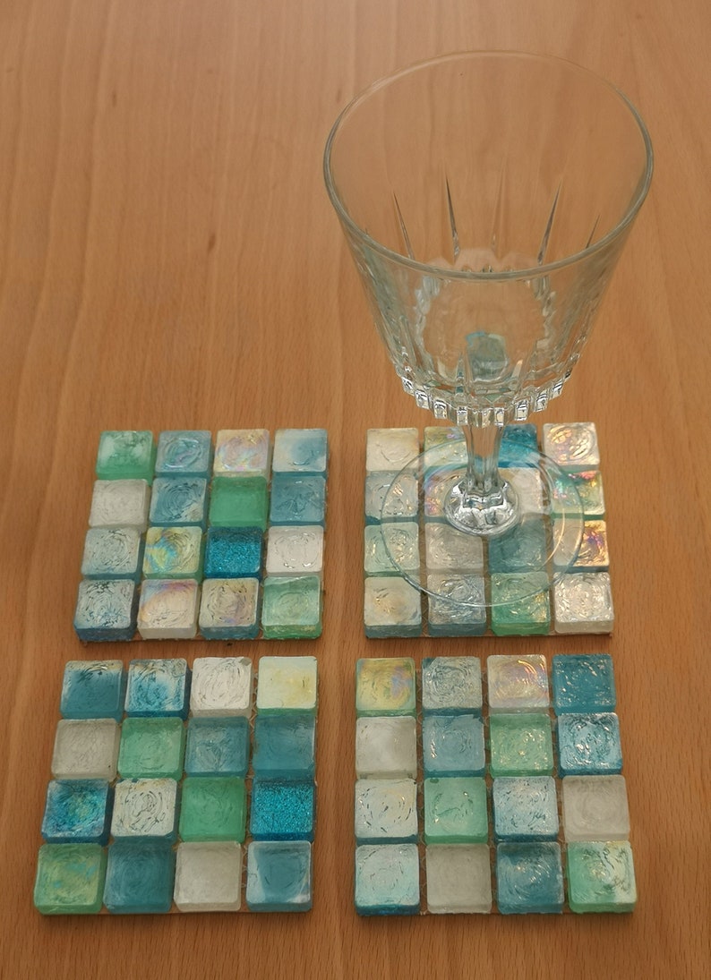 Bluegreen Glass Mosaic Coasters Etsy