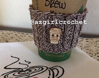 Ocean Inspired Coffee Cozy with Wooden Buttons