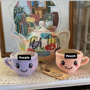 Teacup Plush Buddy: Handmade Crochet Coffee Tea Cup Decor image 3