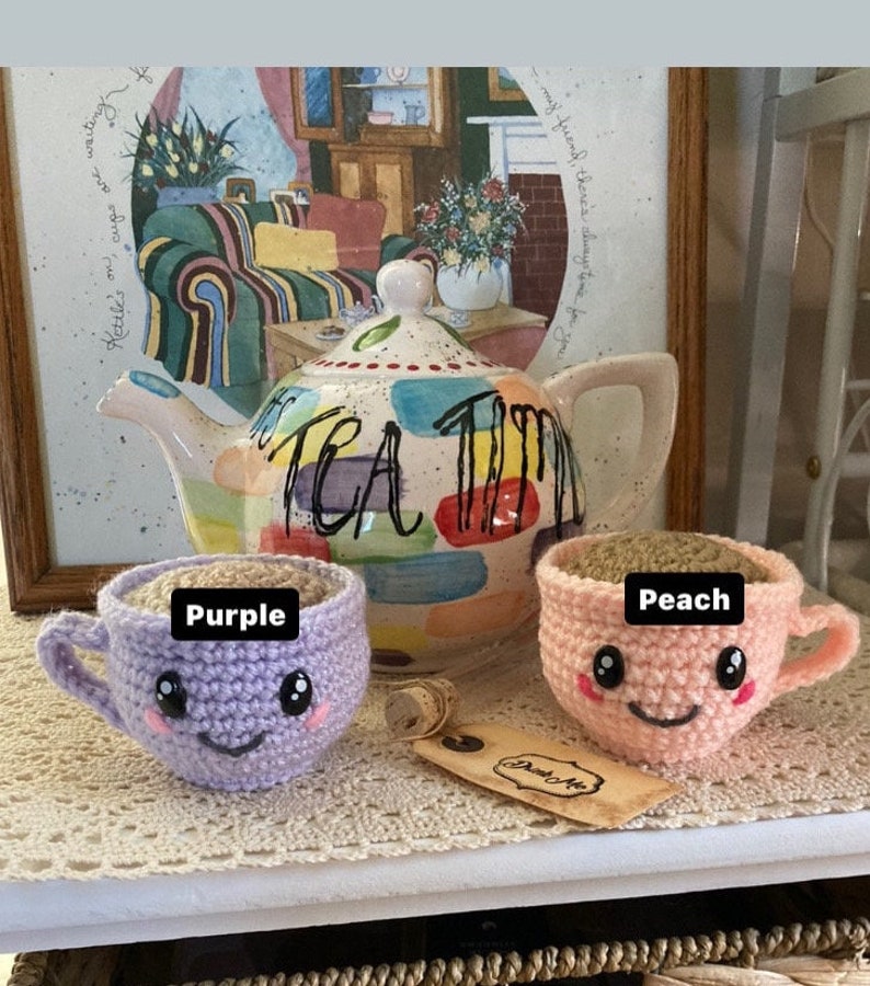 Teacup Plush Buddy: Handmade Crochet Coffee Tea Cup Decor image 3