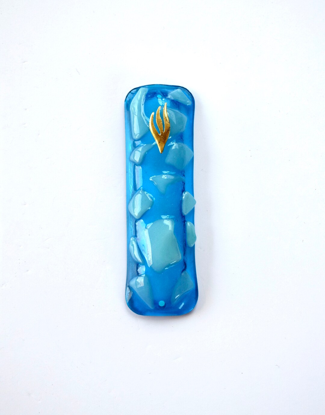 MEZUZAH. Stunning Unique Glass Art Mezuzah, Turquoise and Sky Blue