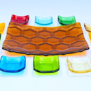 ROSH HASHANAH GIFT, Apfel- und Honigplatte mit 6 einzelnen Honigtellern, jüdisches Neujahr, handgemachte Glaskunst, Judaica, Neujahrsgeschenk